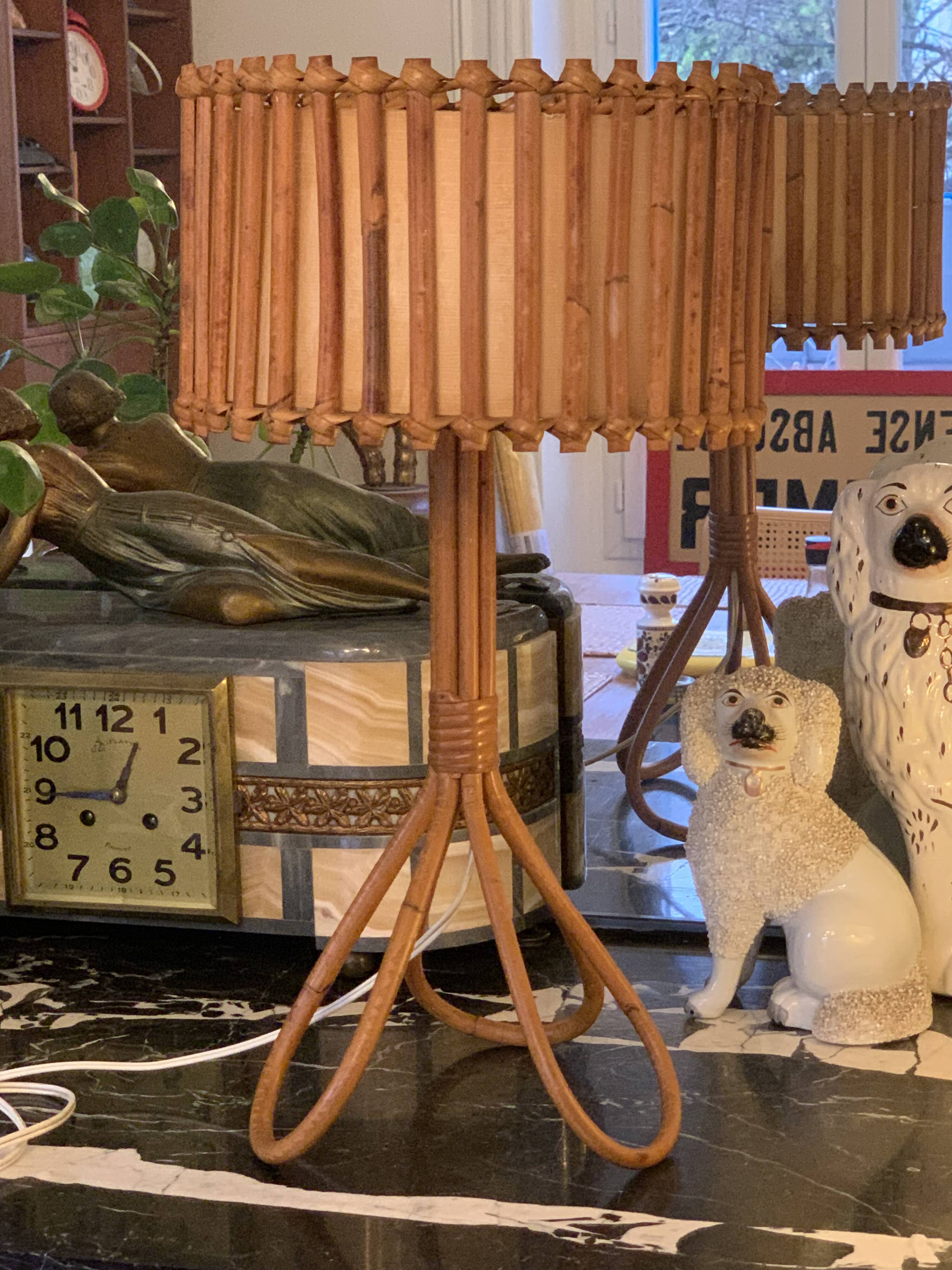 Rattan tripod lamp 1950 H47