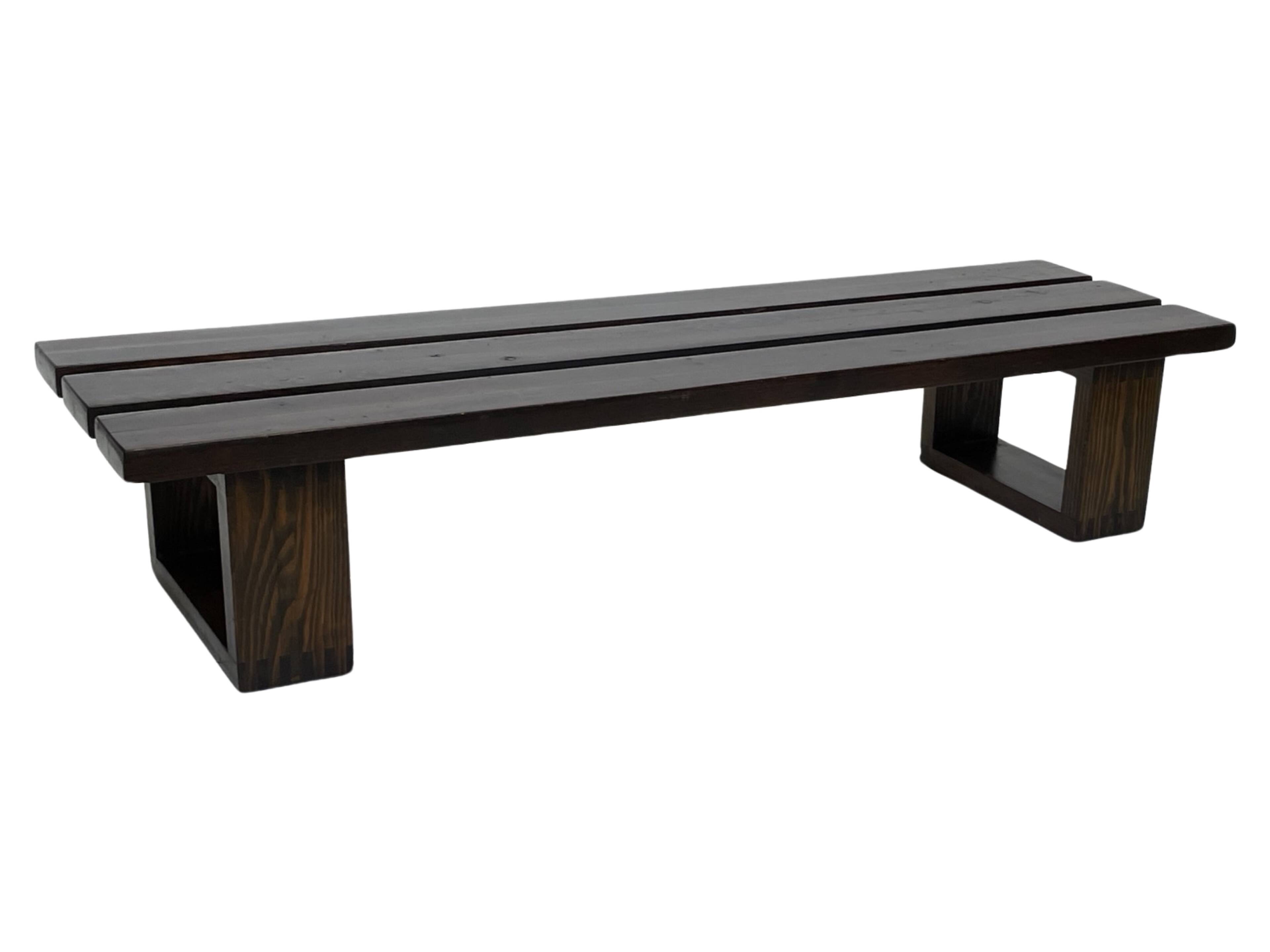 Minimalist vintage sofa design in wengé wood solid slatted bench