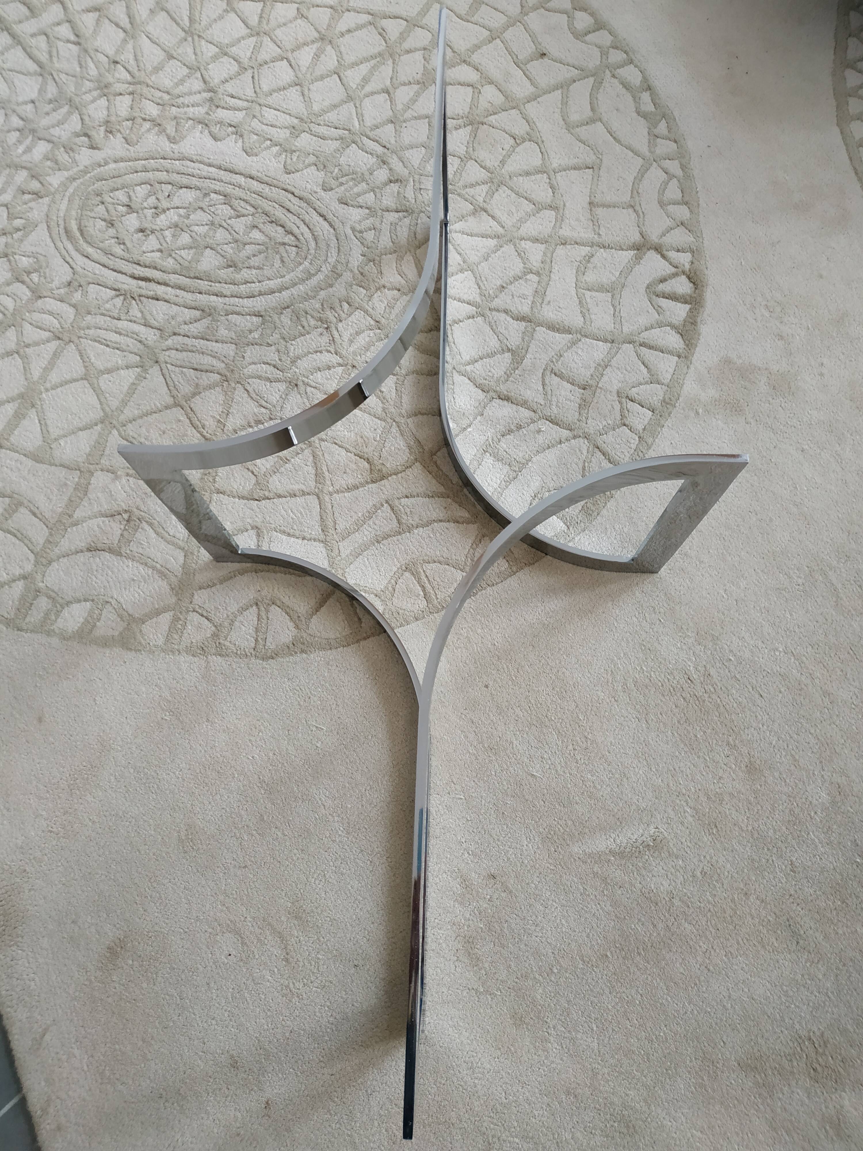Paul Legeard's coffee table chrome metal and oval smoked glass tray typical of the 70s