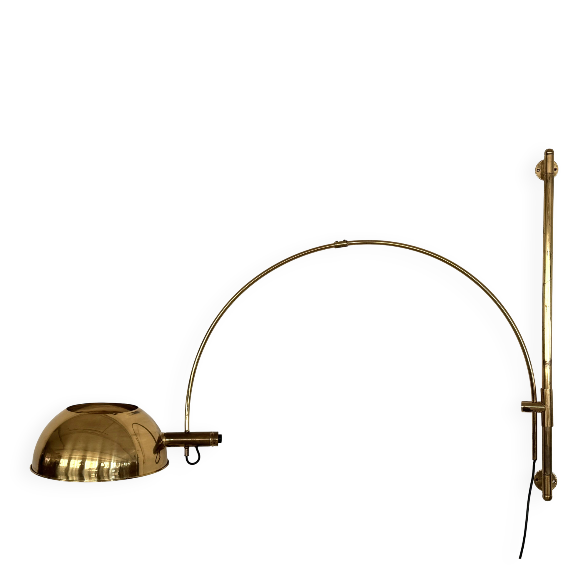Lampe murale vintage à arc Florian Schulz XL BOCA en laiton, années 1970