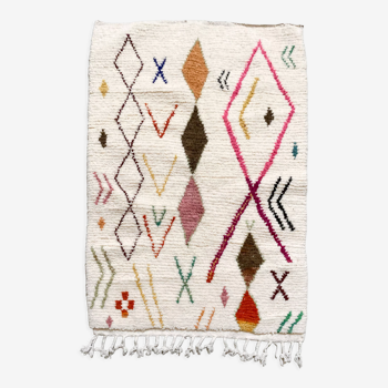 Moroccan berber carpet azilal ecru with multicolored patterns 143x96cm