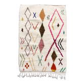 Moroccan berber carpet azilal ecru with multicolored patterns 143x96cm