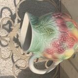 Pitcher, slurry carafe with fruit pattern, vintage glazed ceramic
