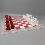 Red and white chess set in volterra alabaster handmade, made in italy1970