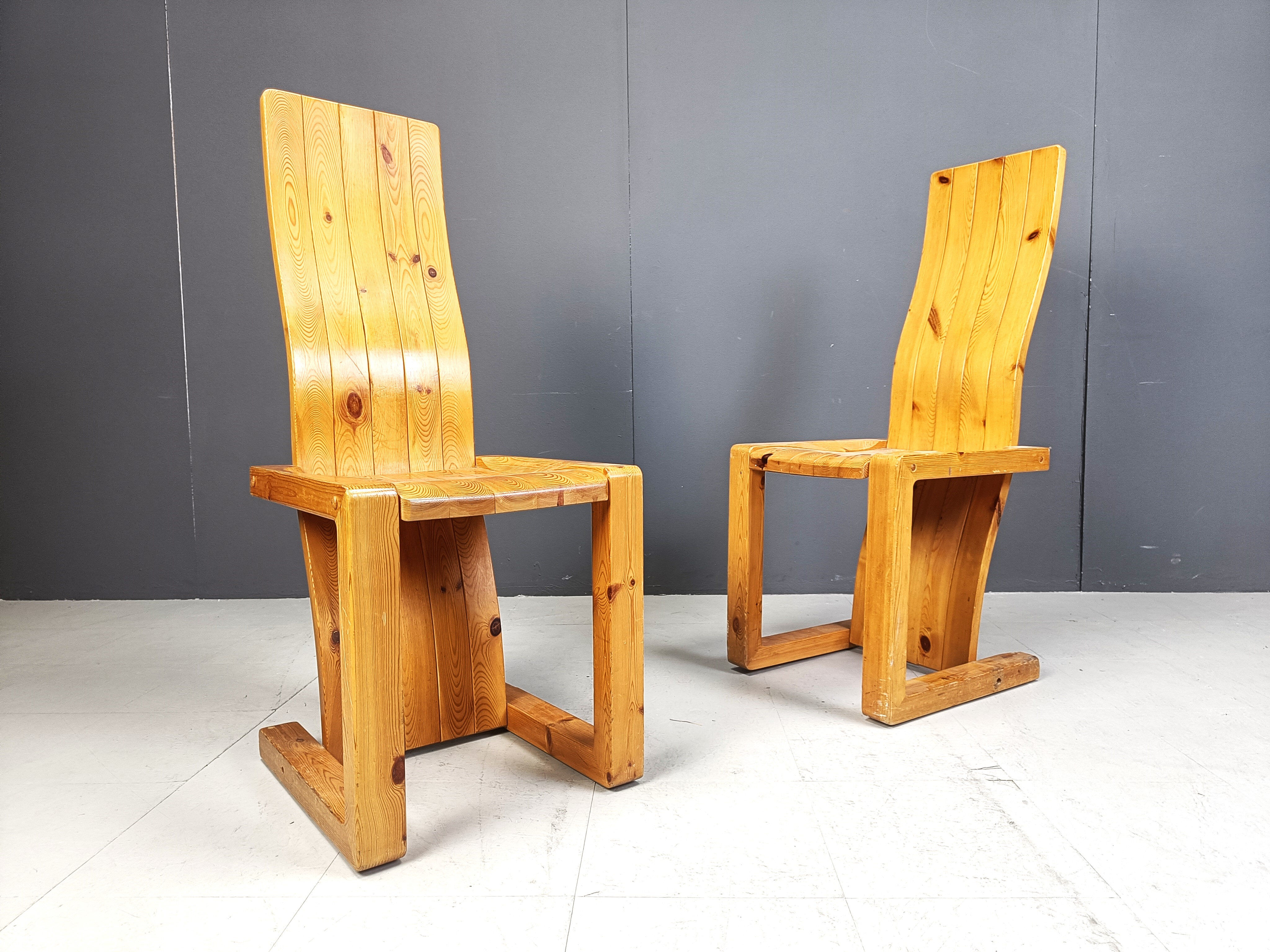 Vintage Finnish pine wood dining chairs, 1970s
