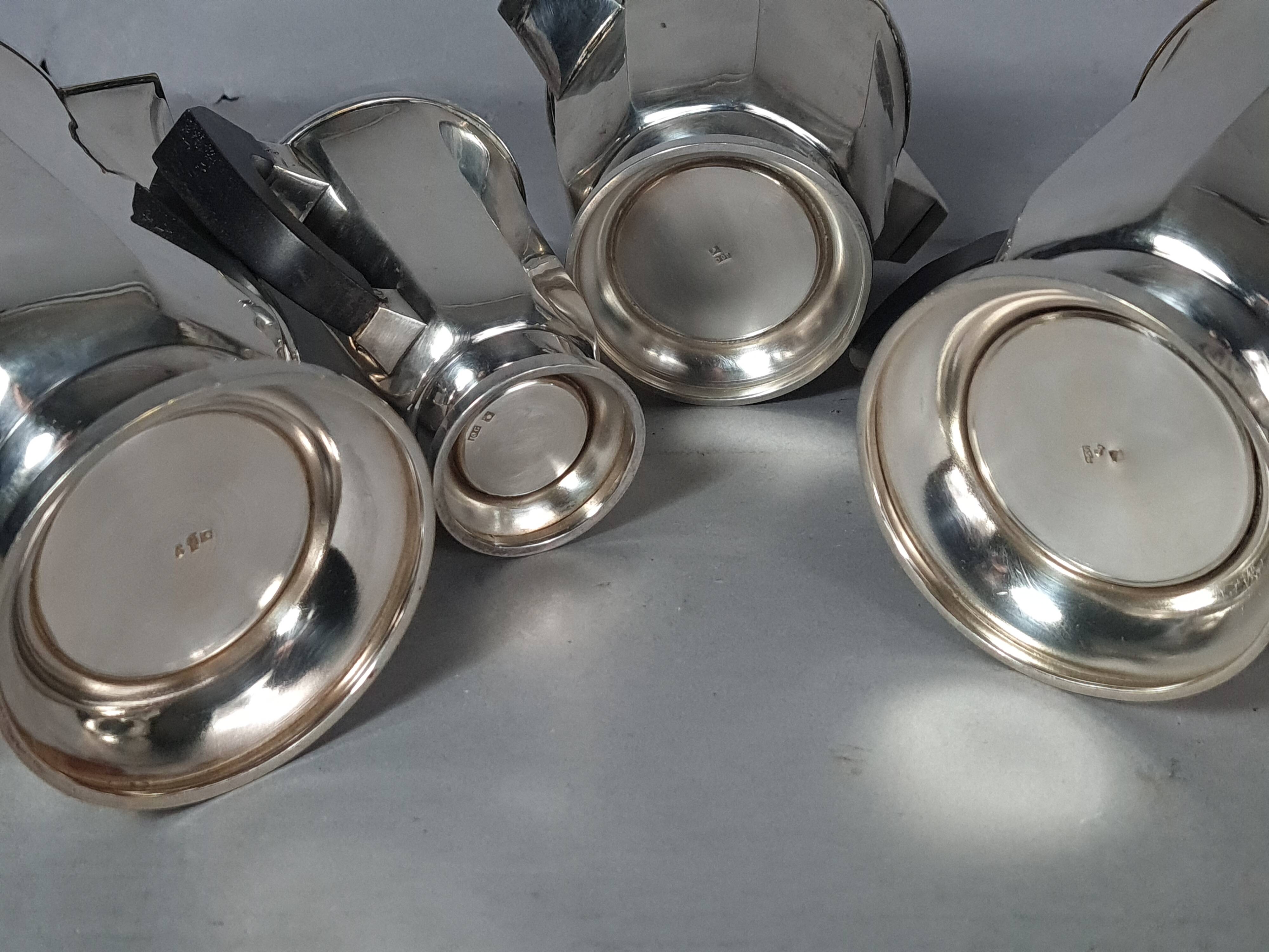 Service café & thé Art déco métal argenté et palissandre S889