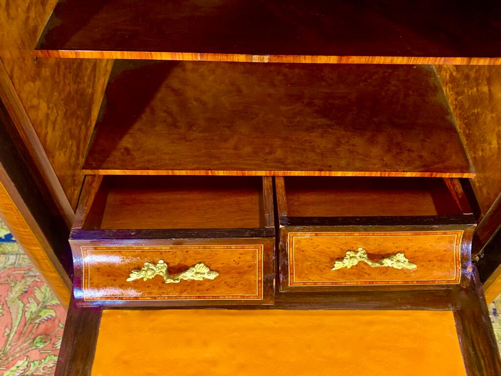 Secretary Napoleon in rosewood, violet wood and gilded bronzes.