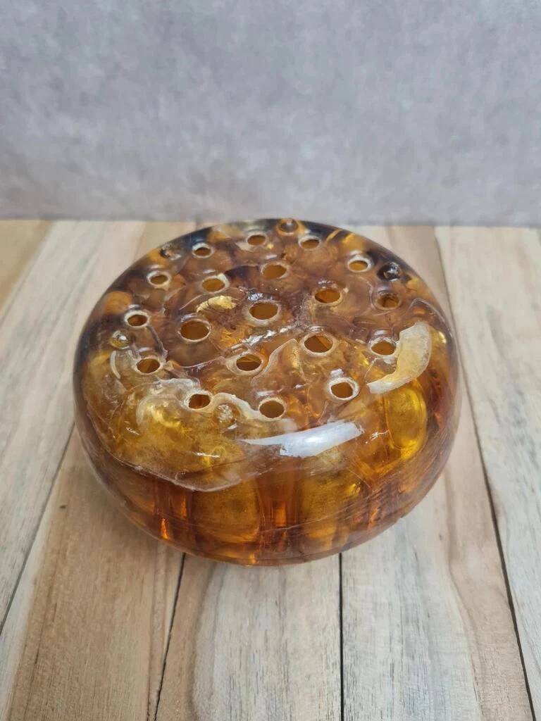 Art Deco Davidson "Cloud Glass" amber centrepiece bowl – vintage English flower holder