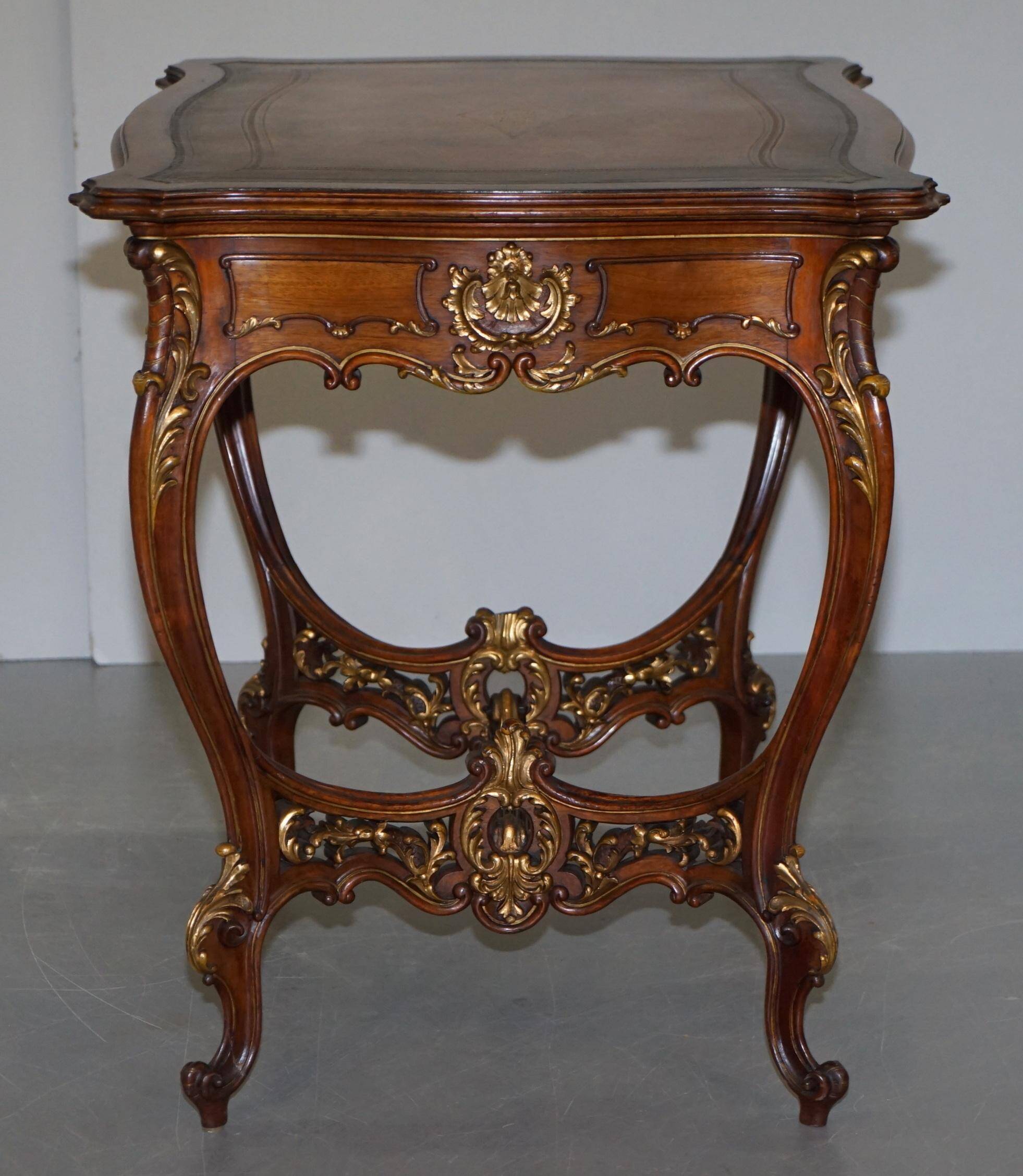 Pine desk with leather and gilding, late Victorian period around 1900.