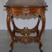 Pine desk with leather and gilding, late Victorian period around 1900.