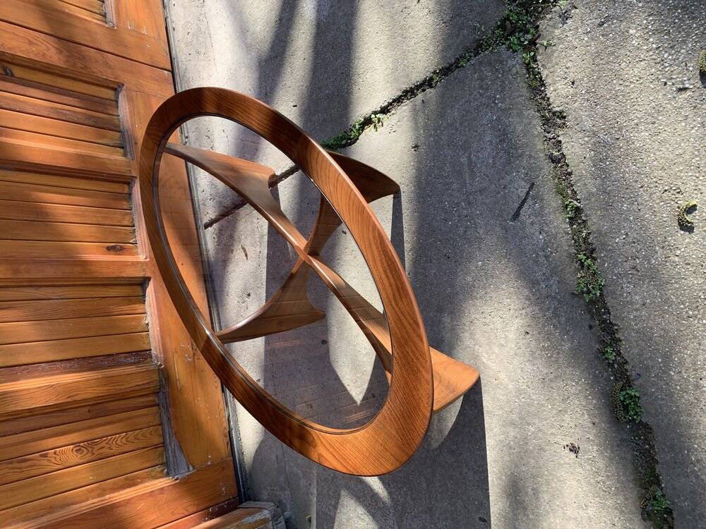 Astro oval coffee table in brown teak with glass top — Victor Wilkins, G-Plan (1960s)