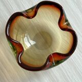 Murano style blown glass cup, multi-colored red gradient ashtray