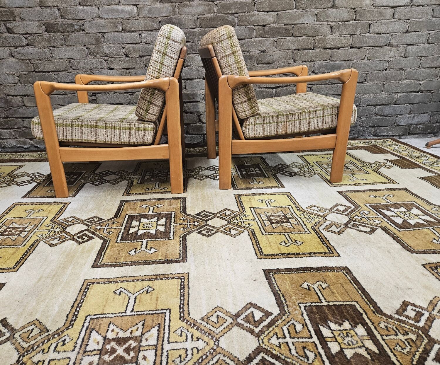 Pair of vintage scandinavian armchairs 1970 scottish fabric