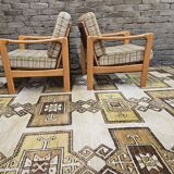 Pair of vintage scandinavian armchairs 1970 scottish fabric