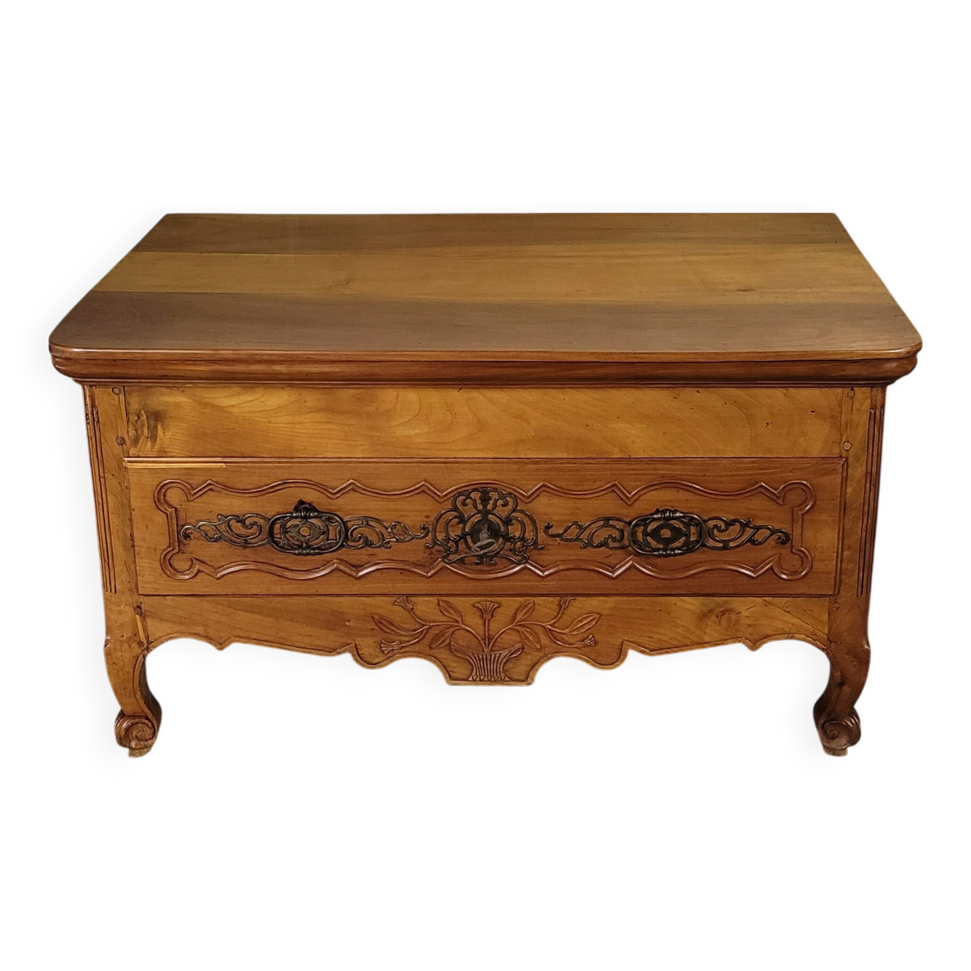 Louis XV low chest of drawers in solid cherry wood