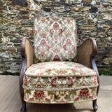 English cane and velvet armchair, Chippendale style