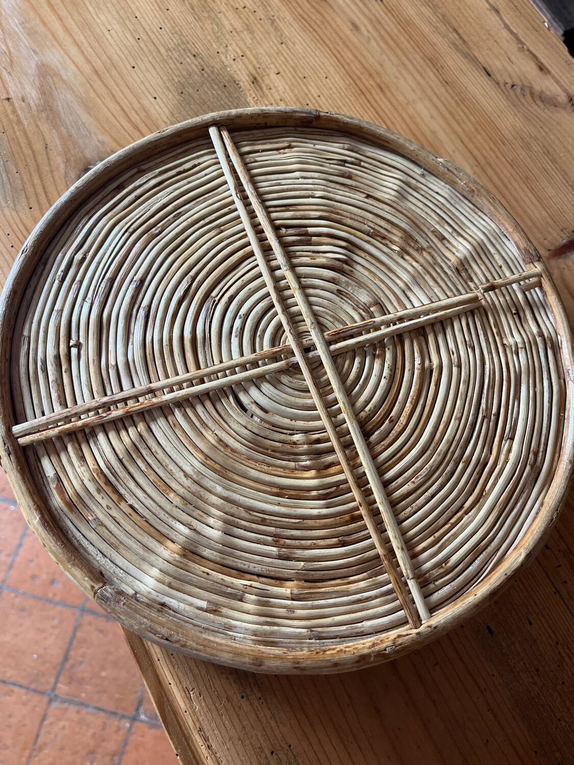 Rattan and brass tray