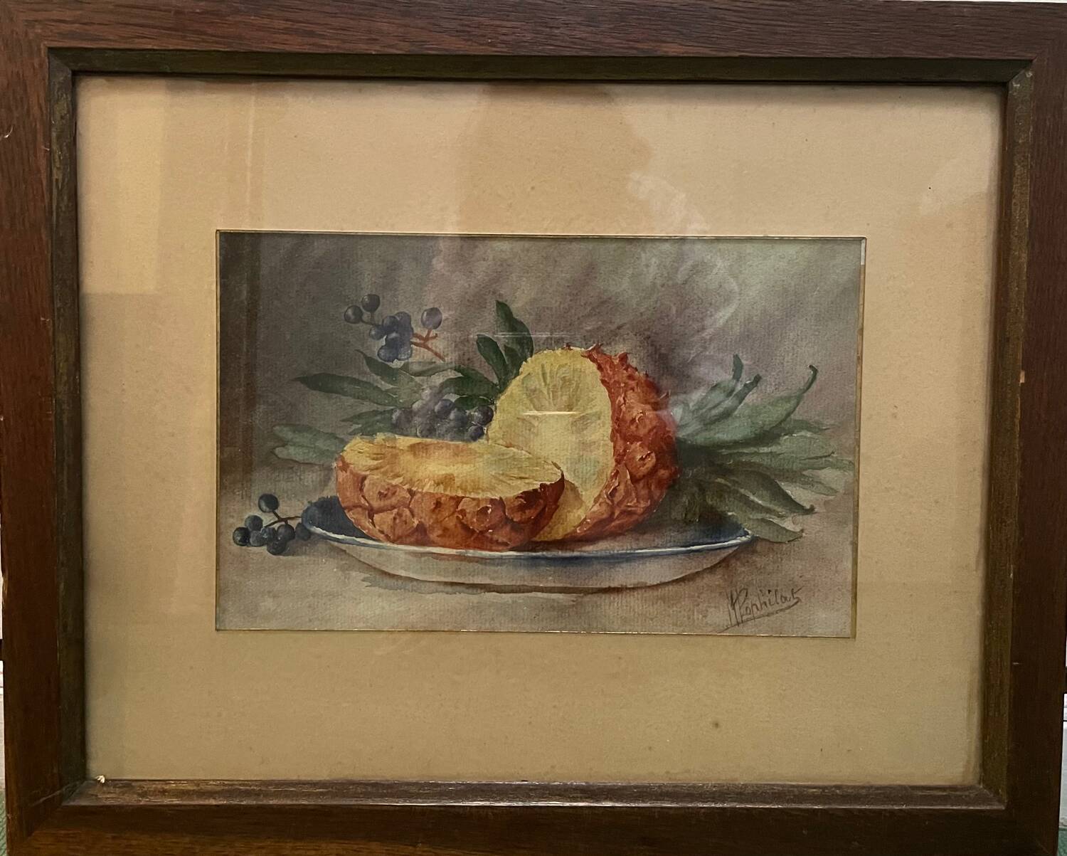 Still life painting with pineapple