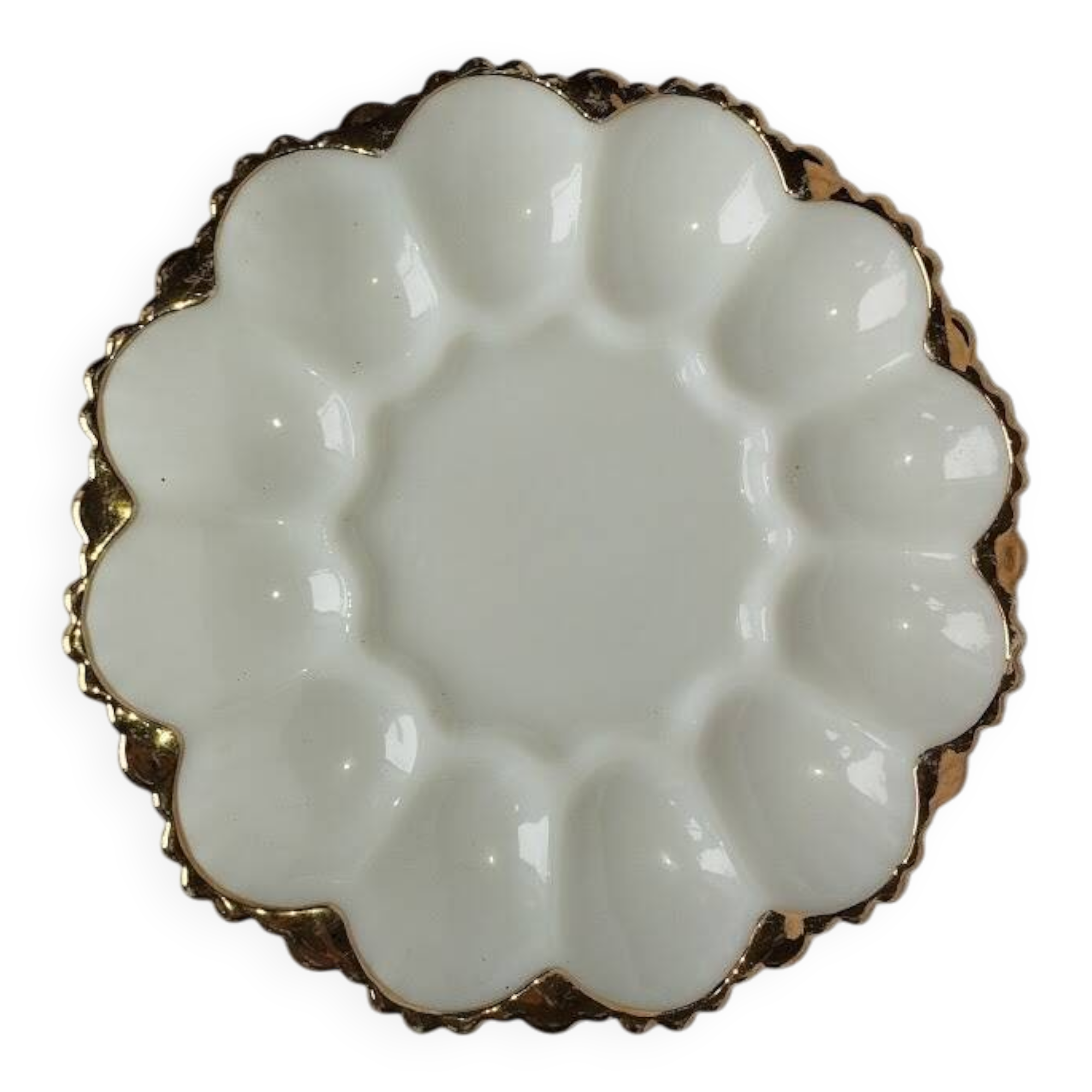 Antique egg dish – White opaline – Gilded edge – Late 19th / early 20th century