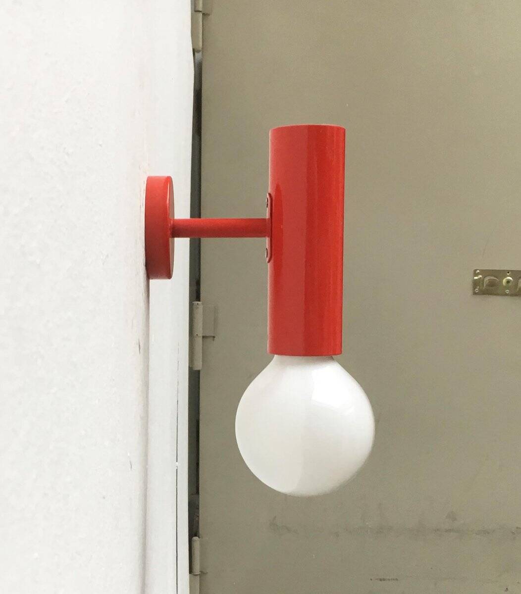 Mid-century minimalist red wall lamp, set of 2.