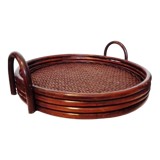 Round tray in wicker and rattan