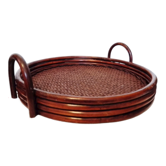 Round tray in wicker and rattan