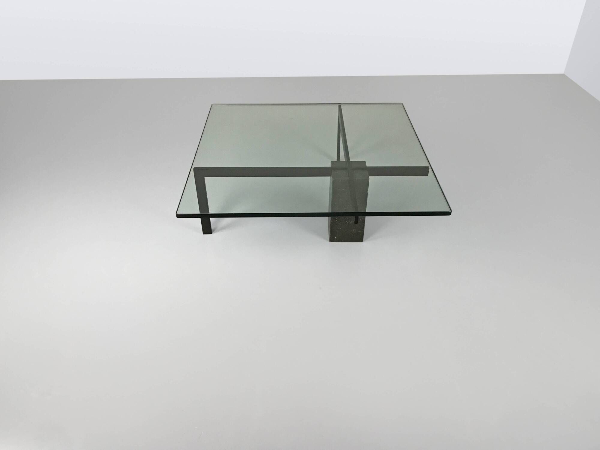 KW-1 glass and travertine coffee table by Hank Kwint for Metaform 1980s
