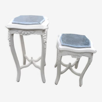 2 Louis XV pedestal tables, Green marble top