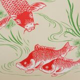 Mokuchu Urushibara: Japanese print, koi carp, signed woodblock print.