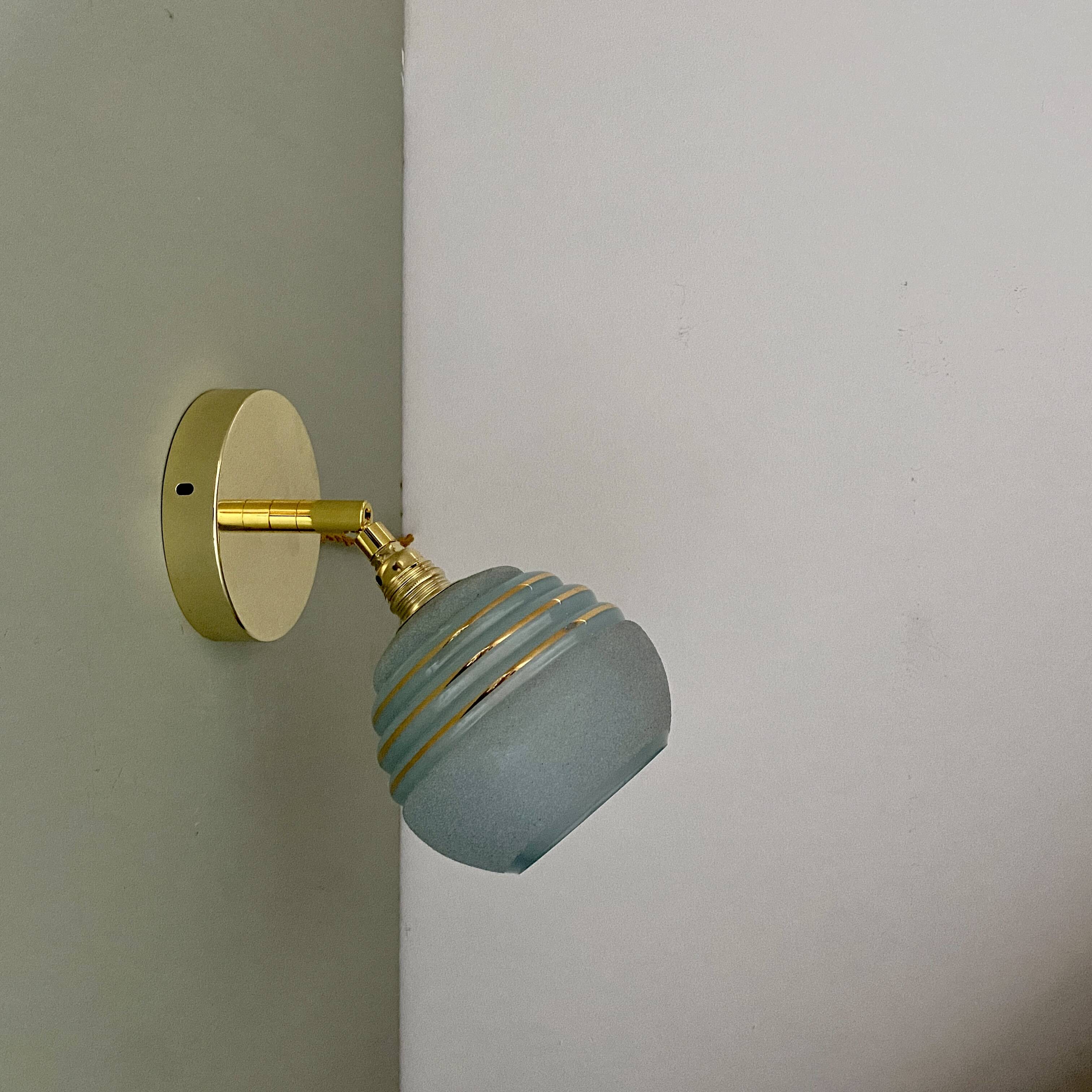 Vintage tuliepe wall light in blue and gold granite glass