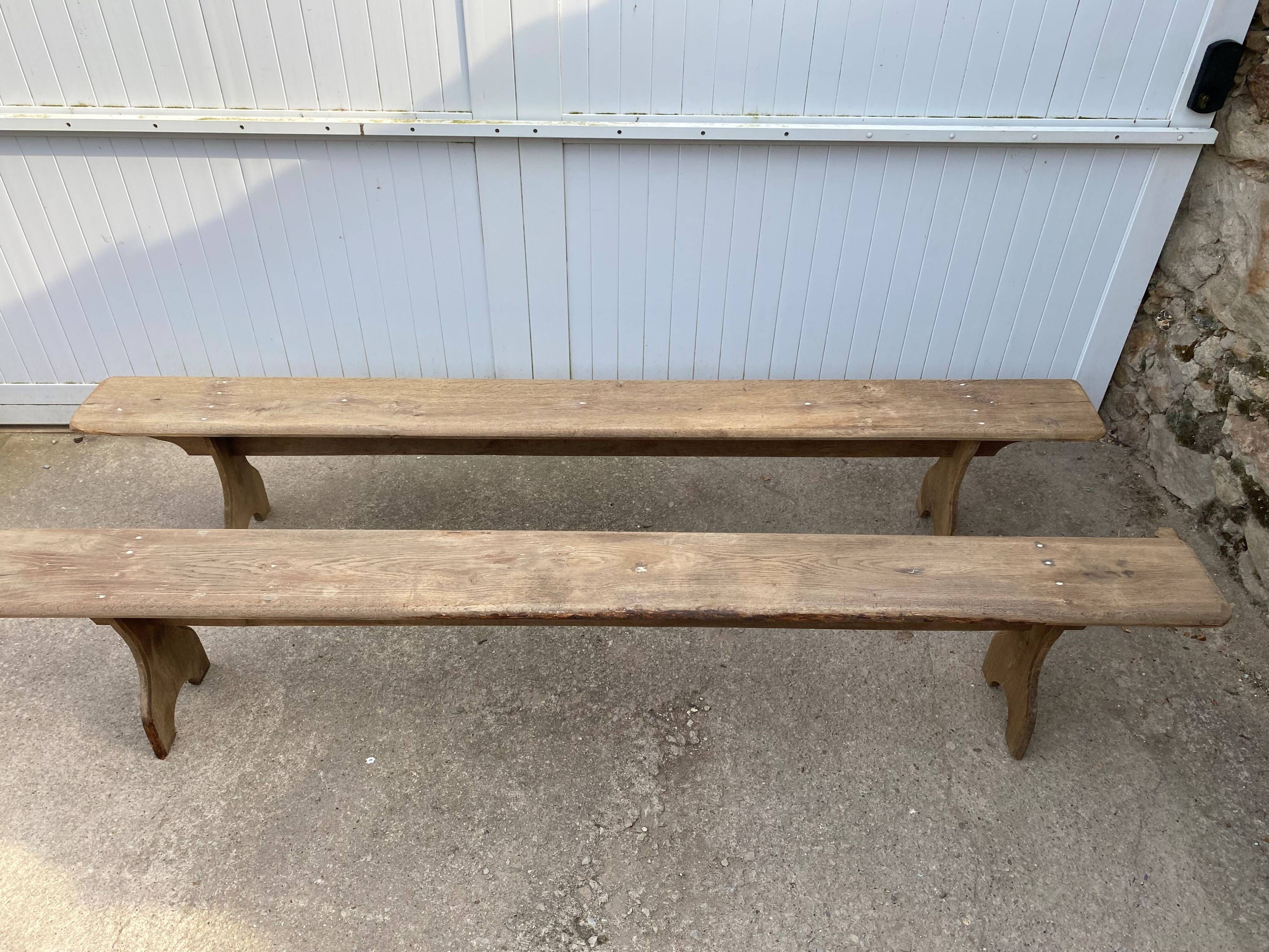 Pair of solid oak wood farmhouse benches 250cm rustic 1900