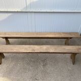 Pair of solid oak wood farmhouse benches 250cm rustic 1900