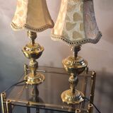 Pair of brass bedside lamp, with pretty velvet lampshade 31x14
