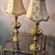 Pair of brass bedside lamp, with pretty velvet lampshade 31x14