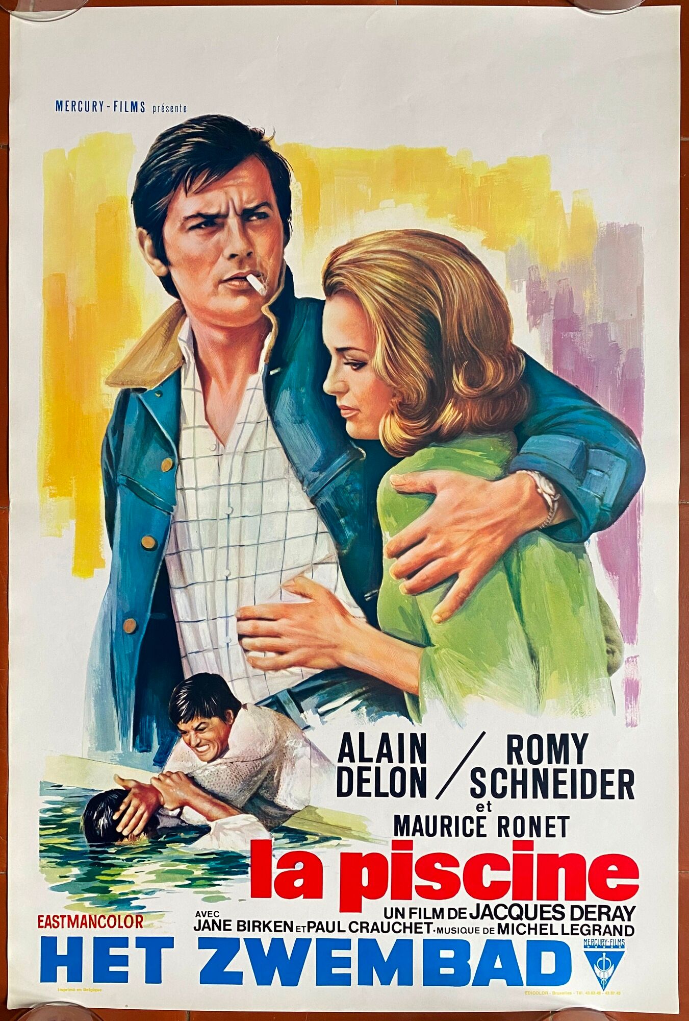 Original cinema poster "La Piscine" Alain Delon, Romy Schneider 37x55cm 1969