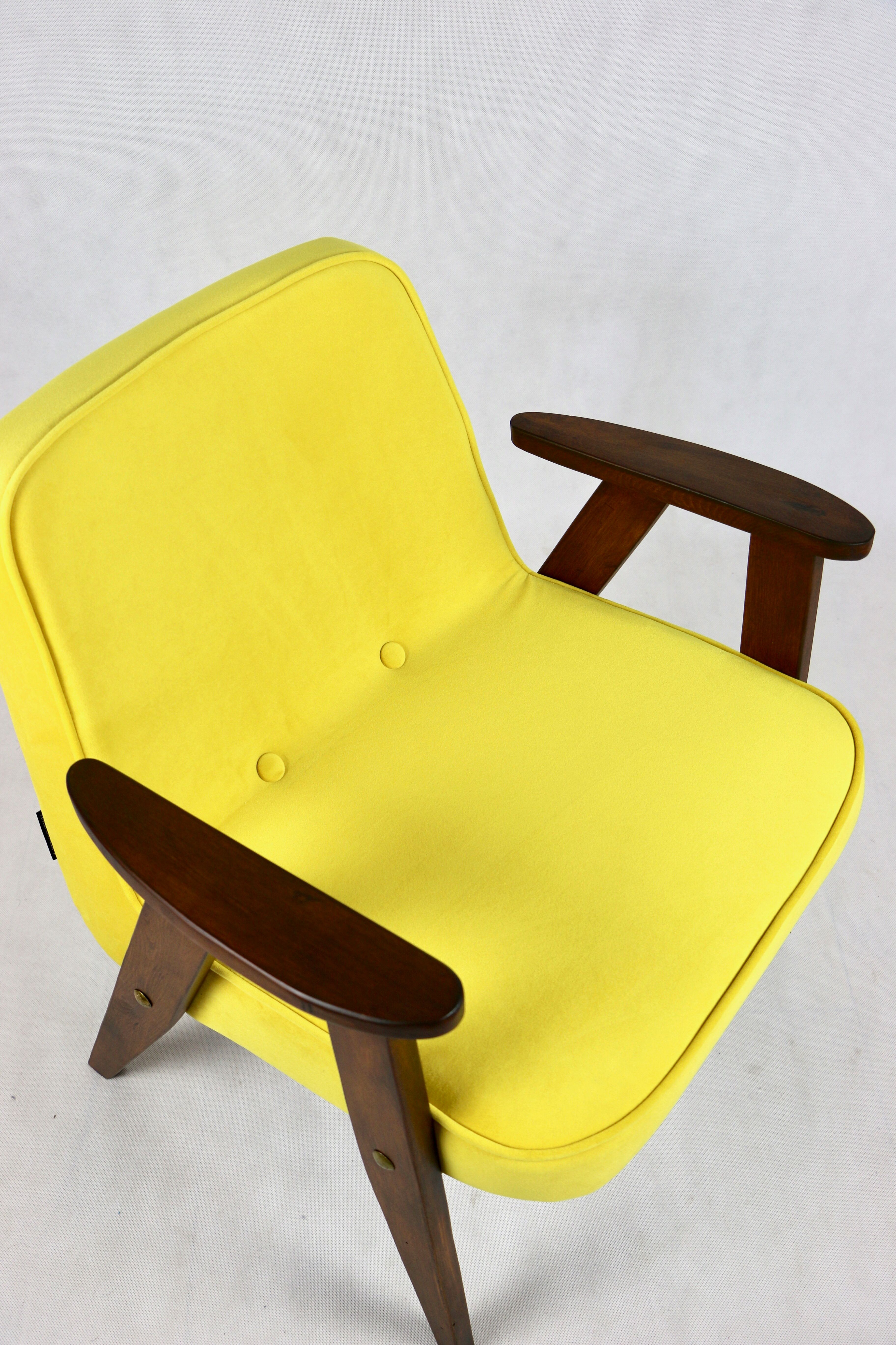 366 armchair in yellow velvet by Józef Chierowski, 1970s