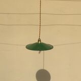 Suspension in green and white enamelled sheet metal gold threads and socket Indus Ferme
