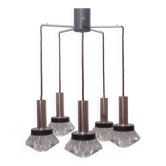 Lampe à suspension cascade des années 1970 en chrome et verre