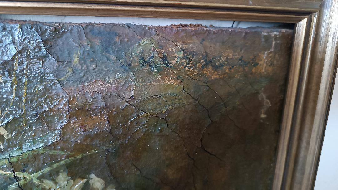 19th century oil painting on canvas fruit vase with flowers