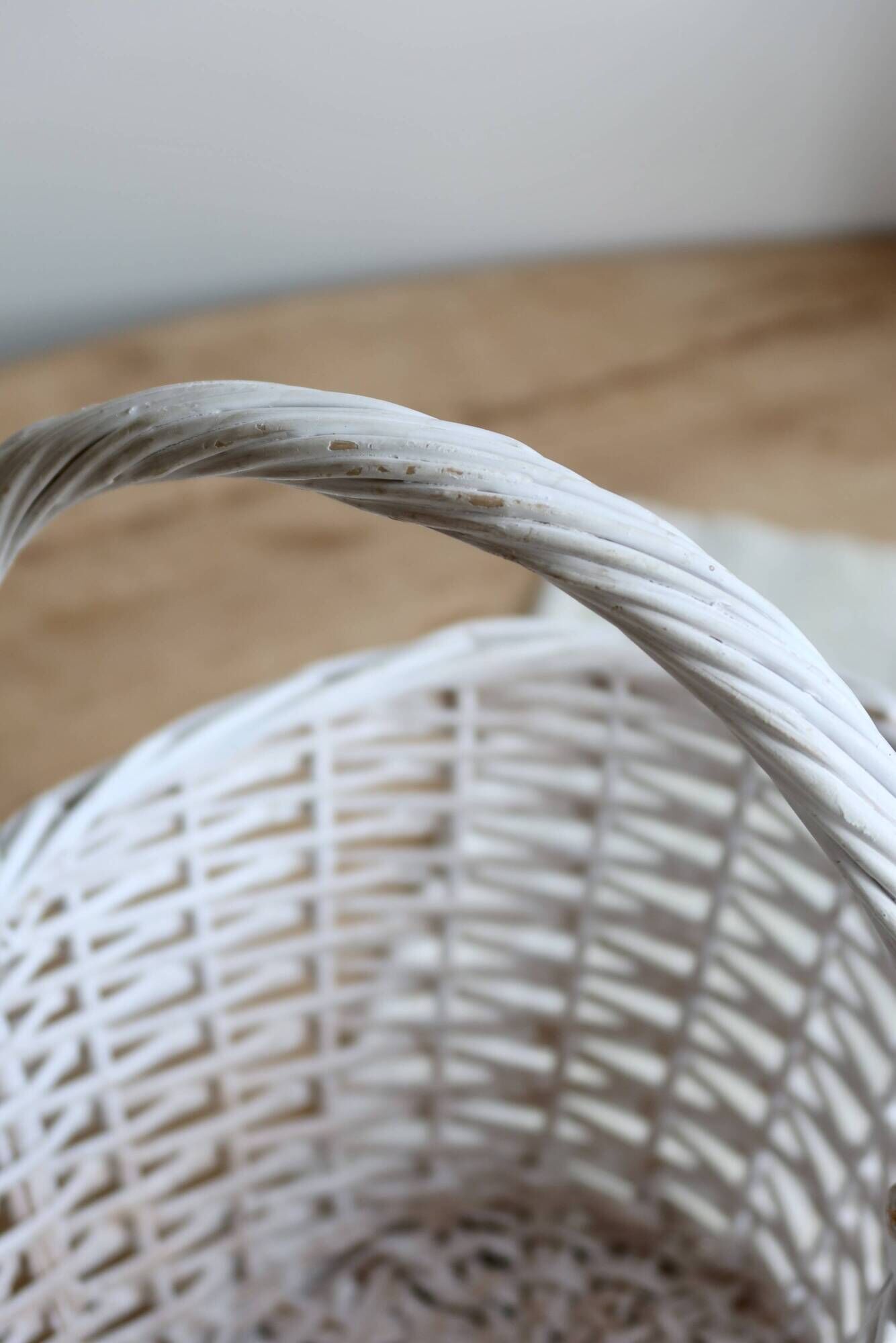 Vintage wicker basket painted white