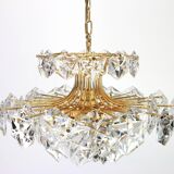 Chandelier in gilded brass and crystal glass by Kinkeldey, Germany, 1970s.