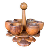 Olive wood egg cup set