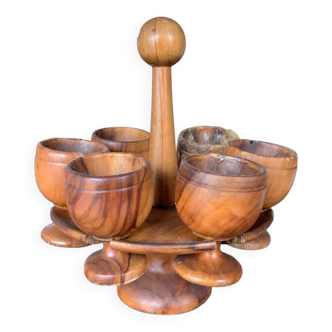 Olive wood egg cup set