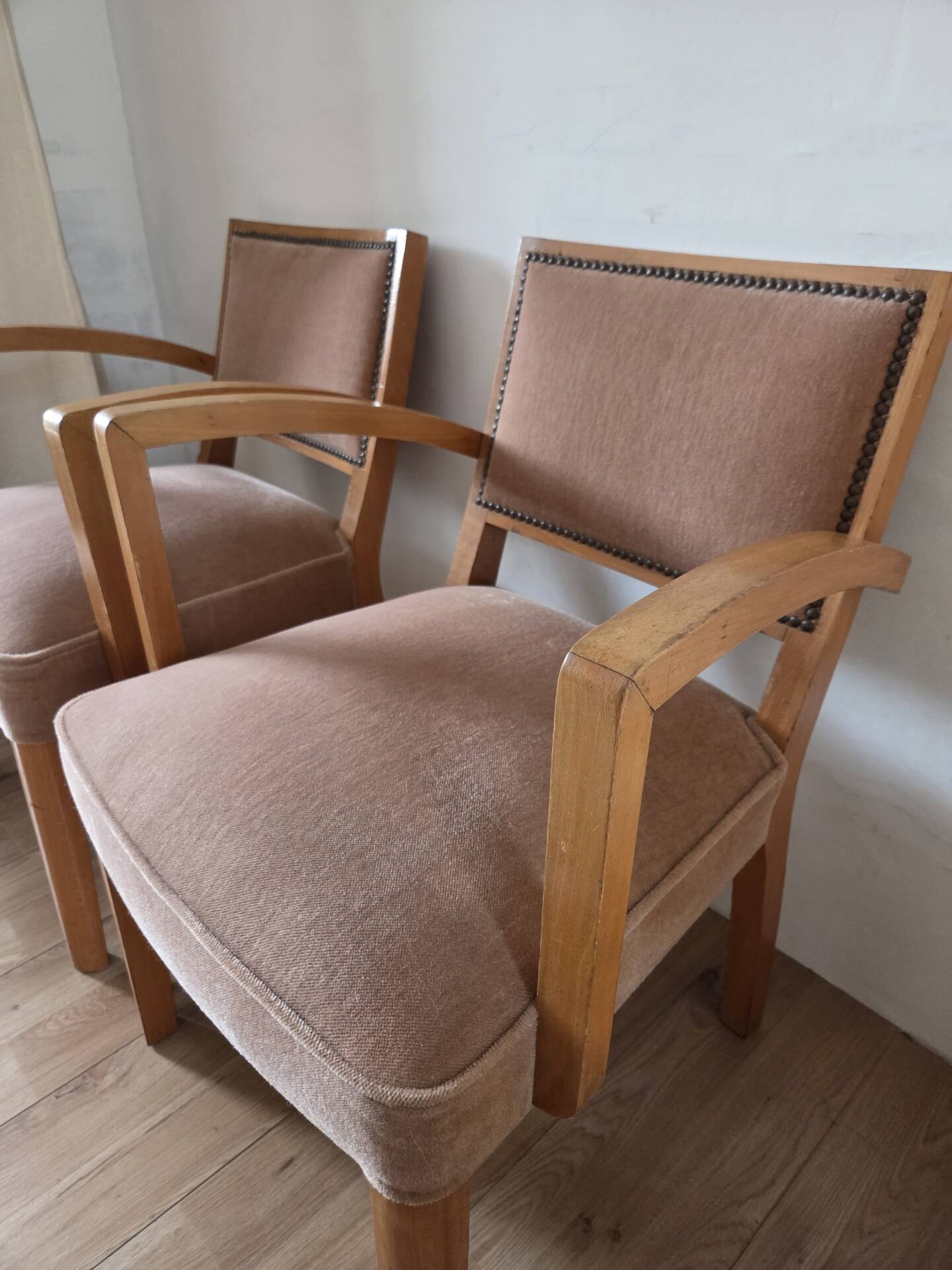 Pair of old rose bridge armchairs
