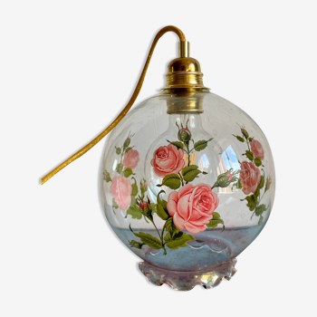 Baladeuse globe vintage en verre motifs roses