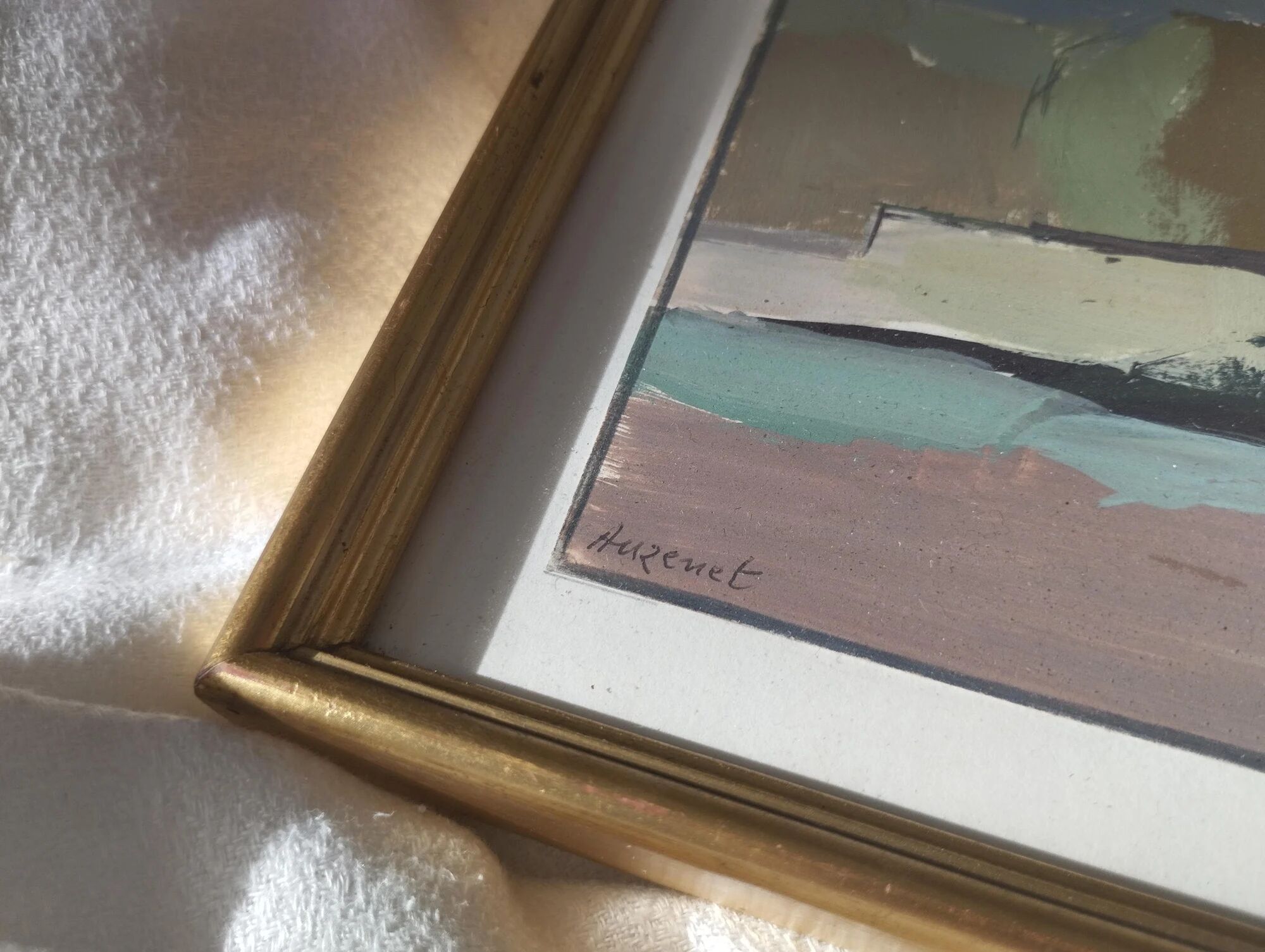 Hamlet in winter - Gouache signed Auzenet framed