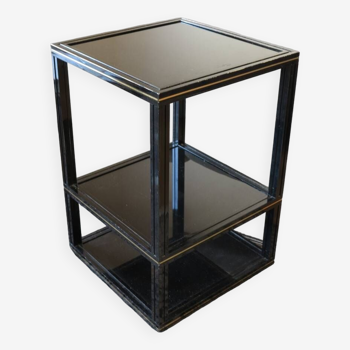 Pedestal table or side table Black smoked glass Three levels
