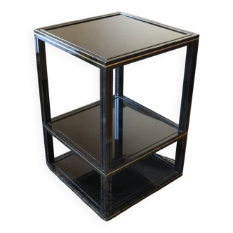 Pedestal table or side table Black smoked glass Three levels