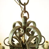 8-branch wrought iron chandelier with gray-green patina and antique gilding