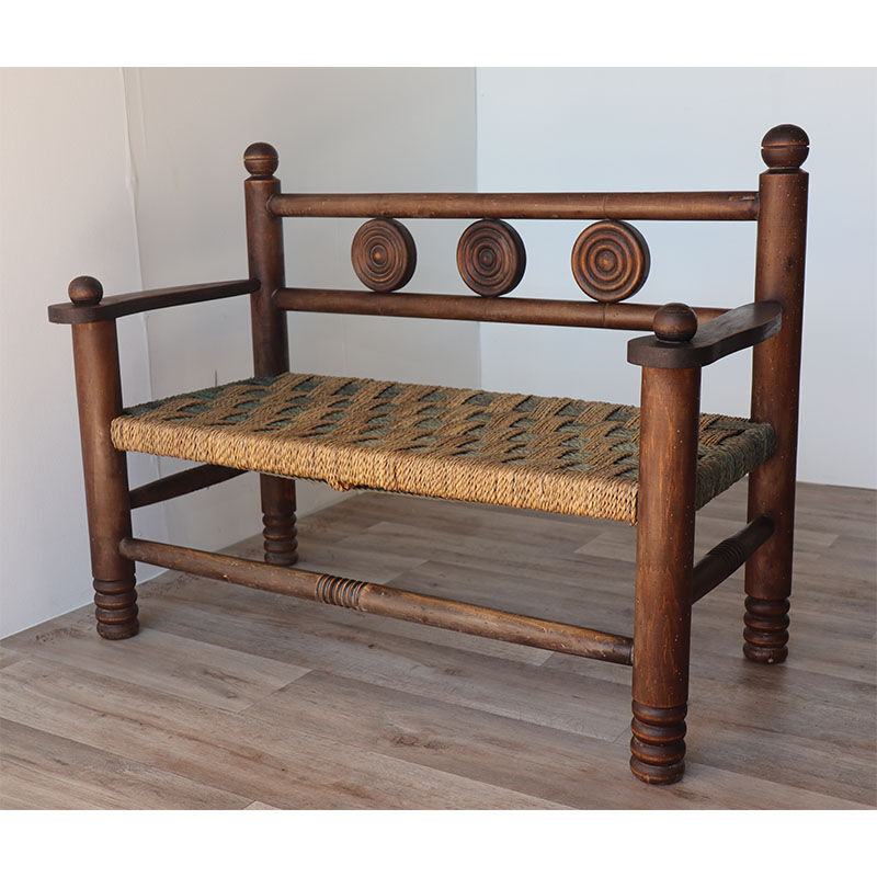 Banc vintage en bois et corde 1950